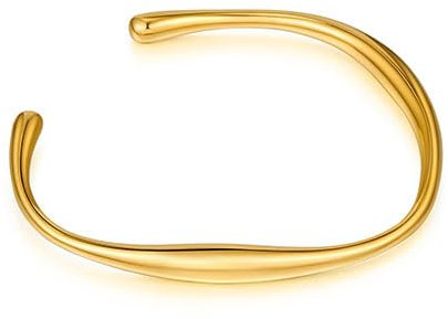 CASSIECA Gold Armbänder für Damen Einstellbare Gold Manschette Armreif Armband Gold Chunky Welle Armbänder 316L Edelstahl 14K Gold Damenschmuck Weihnachten Geburtstag Geschenke mit Box