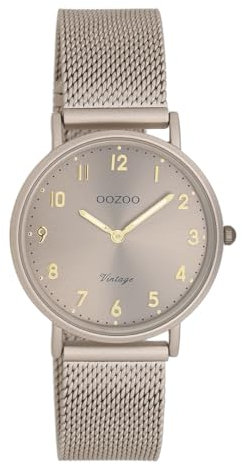 Oozoo Vintage Damen Uhr Taupe | Armbanduhr Damen mit Metallmaschenarmband | Moderne Uhr für Frauen | Edle Analog Damenuhr in rund C20382 (32mm Gehäuse)