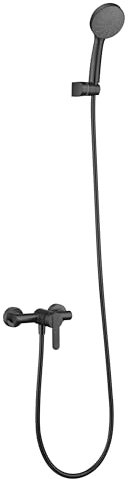 GALYON IMEX - Miscelatore monocomando per doccia serie Roma, in ottone, kit rubinetto doccia moderno completo, cartuccia ceramica Ø35 mm, flessibile PVC 1,80 m (nero opaco)