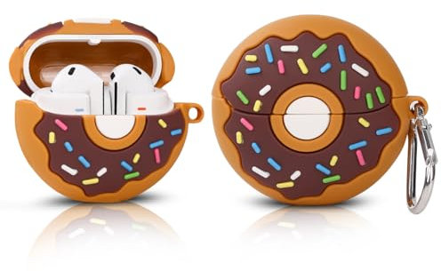 XMBYGY Case for Samsung Galaxy Buds 3 and for Galaxy Buds 3 Pro Earbuds with Carabiner, Silicone Charging Shockproof Protective Cover with Cartoon Skin Design for Man Woman Teen (Donut)