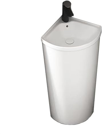 Lavabo de Salle de Bain sur Colonne d'angle, lavabo de Salle de Bain sur Pied avec trop-Plein, Vasque d'angle en céramique et Robinet (Taille Unique B)