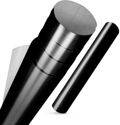 vgoltd Adhesivos para muebles con brillo Envoltura de vinilo autoadhesiva Papel de contacto adhesivo en rollo para encimera de cocina, armarios, armarios de cocina y sobremesas (negro, 90 x 200 cm)