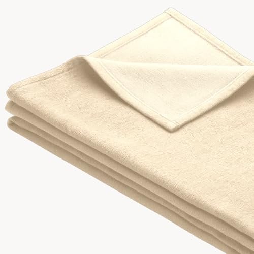 allnatura Flauschige Baumwoll-Plüschdecke Cotona-Double 140x200 cm in Natur, Made in Germany - große GOTS-zertifizierte Sofadecke 100% Bio-Baumwolle - waschmaschinenfeste Wohndecke Couchdecke