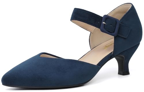 RIBONGZ Ladies Comfortable Buckle Ankle Strap Low Heel Low Heel Shoes for Church Wedding Party etc