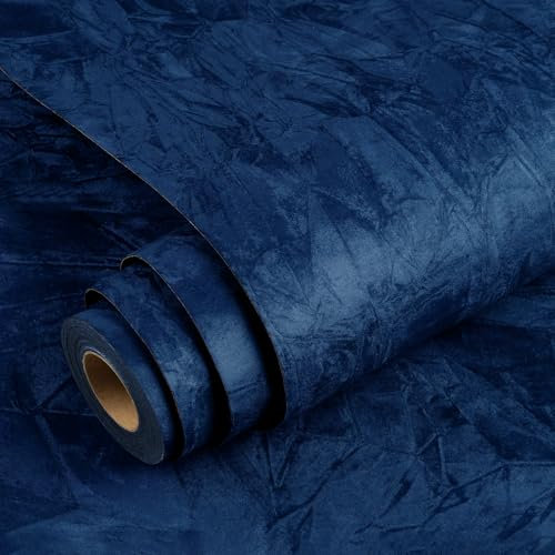 YENHOME Wallpaper Adhesive Velvet 40 x 200 cm Wallpaper Self-Adhesive Blue Wall Vinyl Sticker for Furniture Vintage Renovation of Furniture and Walls Bedroom Kitchen Living Room