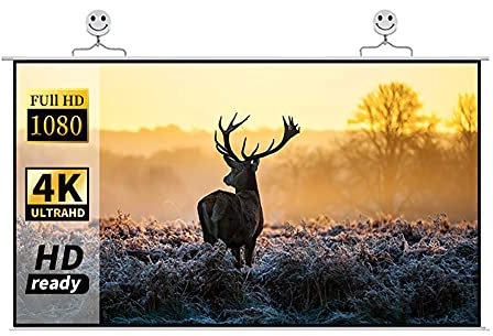 IUBGFTO Projector Screen, Manual Pull Up Projection Screen, Retractable Widescreen Projector Screen, 16:9 Ratio Widescreen for Movie Home Theater Cinema Office,72 Inches (60 Inches)