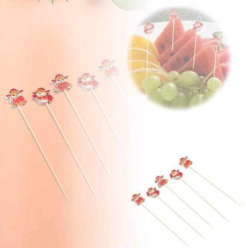 Lot de 100 cure-dents à cocktail pour le Nouvel An chinois - Pour fruits, desserts, aliments, sandwichs, boissons, viande, brochettes de fruits, fournitures de fête - Bâtonnets à cocktail en bois (A