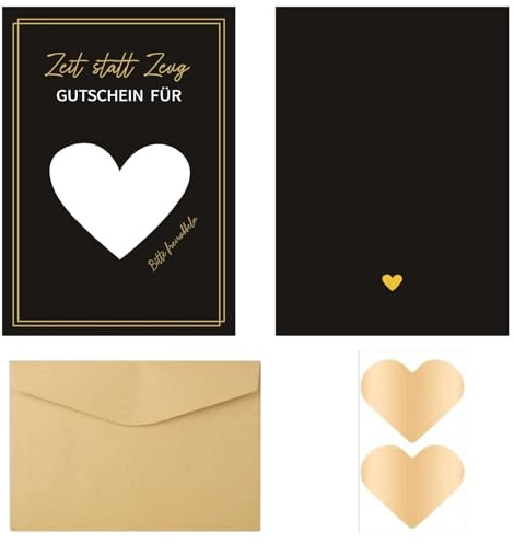 Guyode 8 Stück Gutscheine zum Selber Ausfüllen, Zeit Statt Zeug Gutschein, Gutschein Geburtstag, Rubbelkarten zum Selber Beschriften mit 8 Kraftpapier Umschläge und 8 Herzform Kratzfilm