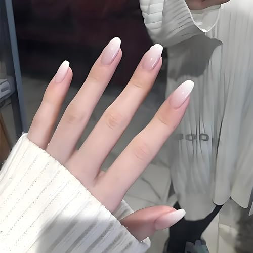 24pcs Medium Coffin Press on Nails Nude Ombre False Nails Ballerina Fake Nails Stick on Nails Removable Glue-on Acrylic Nail Tips Spring Summer Accessories for Women