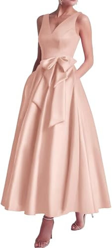 YIANN Robe de mère de la mariée en satin avec poches, sans manches, longue robe de soirée formelle, rose, 46