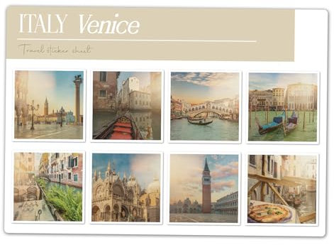 A5 Stickerbogen Venedig Vinyl Aufkleber - Italien Italienische Sehenswürdigkeiten Kultur Vintage Fotos Stadt Reise Urlaub Ästhetisches Scrapbook #83108