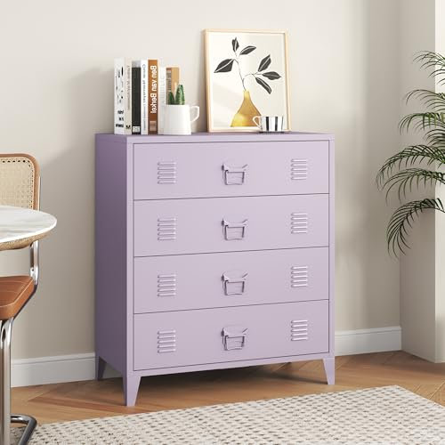 [en.casa] Kommode Hämeenlinna Metallschrank mit 4 Schubladen Mehrzweckschrank Stahl Wohnzimmer Büro Industrial Aktenschrank 80 x 40 x 92 cm Lila