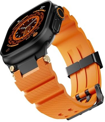 Quirxio Correa de goma para Apple Watch Band S10 46mm S10 42mm Ultra 49mm 45mm 44mm correas de reloj de goma Correa impermeable(Black orange,49mm)