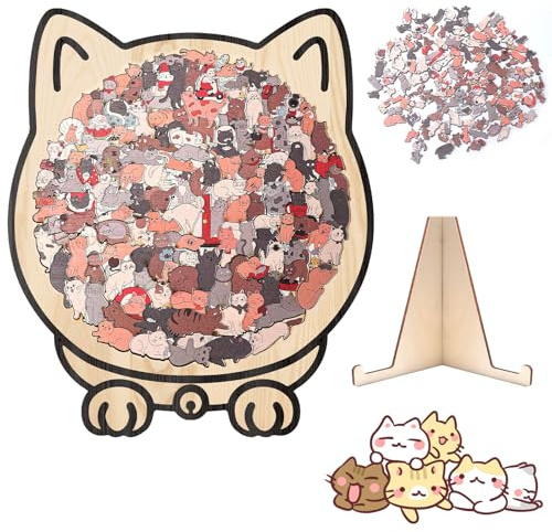 Puzzle Chat en Bois De 135 Pièces,Puzzle en Forme De Chat