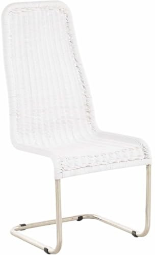Krines Home Rattan Schwingstuhl Esszimmer aus Rattan Esszimmerstuhl Esszimmer Schwinger Stühle ohne Armlehne (Weiss, Hohe Rückenlehne)