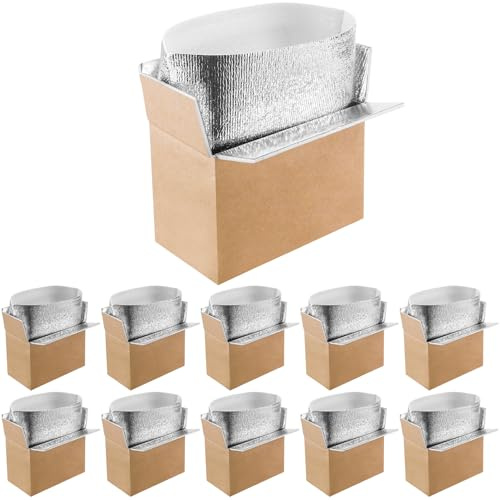 COCPOK 10 Pack Double Insulated Shipping Boxes, Reusable Shipping Box with Aluminum Foil Liner, Thermal Insulation Cold Pack Mailing Boxes with Insulated Bags for Frozen Food, 9.1 x 5.1 x 6.3 Inch