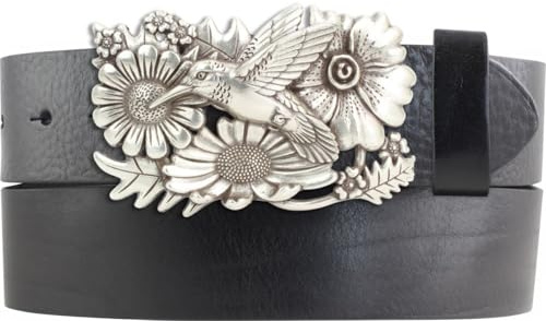 BELTINGER Gürtel aus Vollrindleder mit Kolibri-Schließe 40mm | Ledergürtel mit Vogel Buckle für Damen Herren 4,0cm | Leder-Gürtel für LARP- und Mittelalter-Outfit