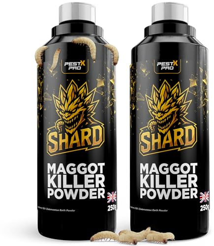 Pest X Pro Shard Maggot Killer Dust 250g (2 Pack) – Natural Diatomaceous Earth Formula – Maggot Killer for Wheelie Bins – Kills Eggs, Larvae and Flies – No Spray, No Odour, Fast-Acting Bin Treatment