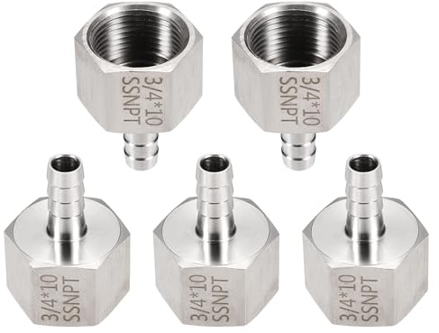 QUARKZMAN 5Pezzi Raccordo A Denti in Acciaio Inox 3/4 NPT Femmina A 1/2 ID Tubo per Collegamento Filettato Diretto per Impianti Idraulici Costruzione Resistente
