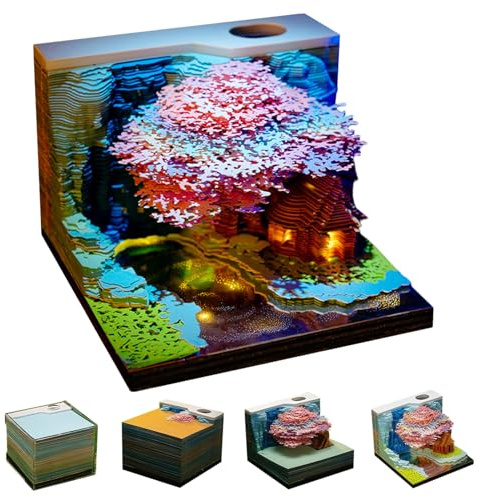 Licsaliwe Bloc-Notes de Calendrier 3D avec lumière LED, Calendrier de Bureau Mountain Tree House, planificateur hebdomadaire 2026 et décoration Bureau Unique