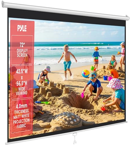 Pyle 72-Inch Manual Pull Down Projector Screen, Matte White Projection Surface, Ceiling or Wall Mount Screen Projector with Auto-Lock & Black Border for Home Theater or Office (42.5 x 56.6)