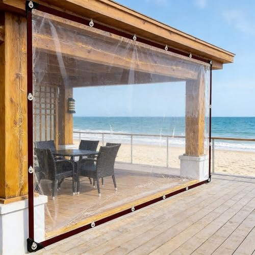 LKW Plane mit Ösen Transparent 220 x 350 cm, Wasserdicht Durchsichtig UV Best Ndig, Schimmelresistent, Größen Wählbar, Abdeckplane Wasserdicht mit Bindeseil für Gartenmöbel Pavillon Pool, A