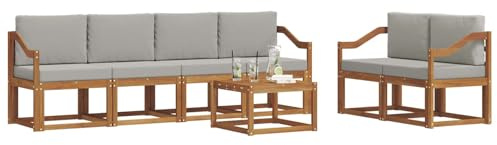 vidaXL Outdoor-Sofagarnitur mit Kissen 7 pcs Natürlich und Hellgrau, Akazienholz Garten-Sofa-Set, Moderne Gartenmöbel, langlebige Couch, schicke Lounge, ergonomisches Design