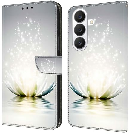 CLM-Tech Handyhülle kompatibel mit Samsung Galaxy S26 Hülle - Tasche aus Pu Leder - Klapphülle mit Ständer und Kartenfächern - Schutzhülle Wallet Case Cover Lotus Lampe