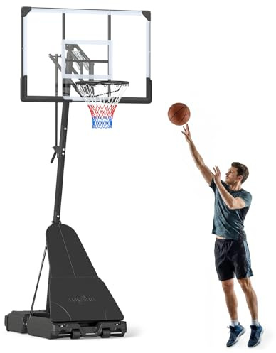 COSTWAY Basketballkorb Outdoor mit Kurbel, 150/245-305 cm höhenverstellbar | Basketballständer mit Ballrücklauf, 2 Rädern & PC-Rückwand, mobile Korbanlage, Korbsystem tragbar für Kinder, Erwachsene