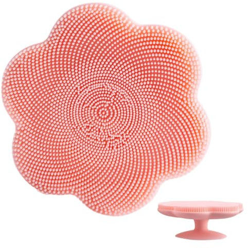 Silicone Facial Cleansing Brush - Flower Shaped Scrubber | Waterproof | Soft Silicone Bristles Design, Built-In Suction Cup Storage, Gentle Deep Cleansing & , for Face, Body, Elbows