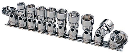 KS Tools 911.3840 3/8 Juego de llaves de vaso hexagonales CHROMEplus con articulación, 10 pzs10-19 mm