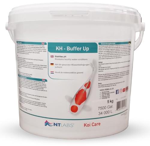 NT Labs Koi Care KH Buffer Up pH Stabiliser (5kg) | Carbonate hardness minerals increase the alkalinity reserve of pond water to prevent sudden catastrophic pH crashes.