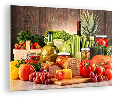 Moderne Impression sur Verre La nourriture les légumes le brocoli la viande Image Tableau en Verre Decoration Murale 70x50cm Deco Salon Chambre Horizontal Petit Tableaux Decoratifs Art GAA70x50-3182