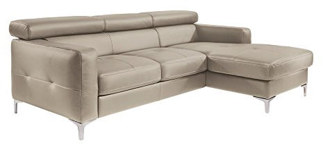 Mivano Ecksofa Sammy, Ledersofa in L-Form mit Kopfteilverstellung und moderner Steppung, 227 x 74 x 187, Kunstleder, hellbraun