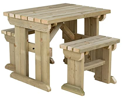 Arbor Garden Solutions 4 Seat Wooden picnic table and benches set, Yews compact patio furniture (4ft, Light Green (Natural))