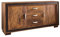 Massivholz Sideboard FineBuy 160cm Sheesham Kommode mit 2 Türen & 3 Schubladen aufwendige Lederumrandung