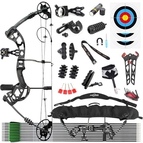 Compoundbogenset Jagdbogen 30-70lbs Einstellbar Sportbogen Erwachsene Compound Bögen Komplett Set 320 FPS für Outdoor Bogen Jagd(Schwarz)