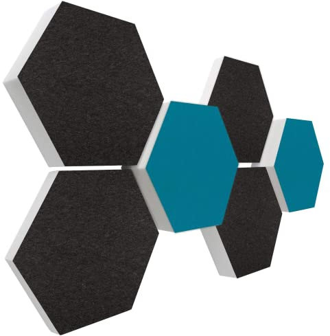 platino24 Schallabsorber COLORE aus Basotec G+ I Akustikpaneele mit Akustikfilz I 3D Wand-Paneele mit 6 Waben in Anthrazit & Petrol I Akustikplatten zur Schalldämmung in Büro, Studio & Wohnung