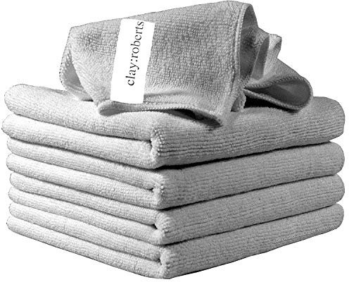 Microfibre Cleaning Cloths, 40cm x 30cm - Pack of 5, Grey, Machine Washable, Polishing, Waxing & Dusting Cloth, Lint-Free, Kitchen Towel, Car Cleaning, Microfiber