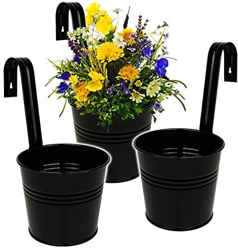 alles-meine.de GmbH 5 Stück Hänge - Blumentöpfe/Hängetöpfe/Pflanzschale - Metall - Ø 17 cm - schwarz RUND - Hängend/mit Haken & Halterung - Aufhängen - groß - mit Henkel..