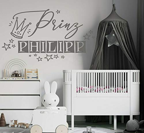 tjapalo® p-pk291 Wandtattoo Junge Name Wandsticker Jungenzimmer Baby Wandtattoo Jungen Wandtatoo Babyzimmer Junge Prinz mit Name, : gold metallic, Größe: B58xH32cm