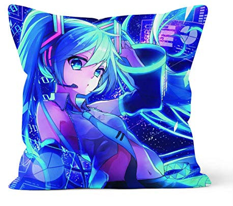 Tainsi Kissenbezug mit verstecktem Reißverschluss, doppelseitig, dekorativ, Motiv: Hatsune Miku, Anime, Geschenk, für Autodekoration, Zuhause, Sofa, Bettwäsche, Größe 45 x 45 cm