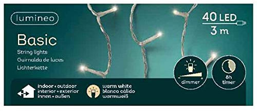Lumineo durchsichtige LED-Lichterkette, 40 LED's 3 Meter, Dimmbar mit Timer