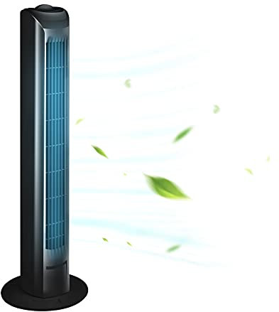 sanheshun Quiet Tower Fan, 32 inch Standing Tower Fans Cooling for Bedroom, Home and Office, Auto Oscillating, 3 Speed Settings, Plastic, 45W (Black)