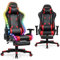 GOPLUS Chaise Gaming Pivotante avec Dossier Inclinable 90-155°, Hauteur et Accoudoir Réglables,Fauteuil Gamer Illuminé de Siège Ergonomique avec Repose-Pieds Rétractable,Télécommande (Rouge)