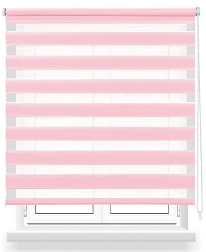 Estor Enrollable de Doble Capa Noche y Día 60x180cm (Ancho x Largo), Persiana Enrollbale para Ventana, Medida de la Tela 57x175cm(Rosa)