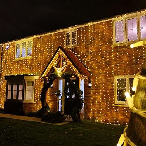 XIBOO 600 LEDs Lichterkette 6m * 3m Lichtervorhang Weihnachtslichter 8 Betriebsarten lichterkettenvorhang für Innenausstattung Außenbereich Hochzeit Weihnachtsdeko Gartenparty Schlafzimmer Warmweiß