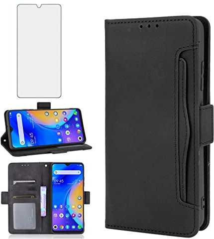 Asuwish Compatible with TCL 20 SE 6.82 inch Wallet Case and Tempered Glass Screen Protector Card Holder Credit ID Slot Flip Phone Cover for TCL20SE Android 11 TLC 20SE T6710 6.82 Women Men Black