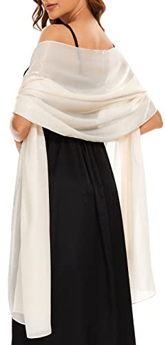 chuangminghangqi Damen Elegante Schal Sommer Solid Beige Stola Bridal Abend Wrap Schal Silk Feel Long Chiffonschal für Abendkleid Party Hochzeit Braut Brautjungfer Muttertagsgeschenke für Mama(Beige)
