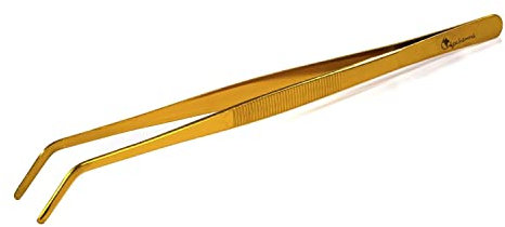 Dschinni Crab Shisha Kohlezange Edelstahl 30cm - Shisha Kohle Zange rostfrei, hitzebeständig, lebensmittelecht, rutschsicher - Perfekte Handhabung und Langlebigkeit (Gold)